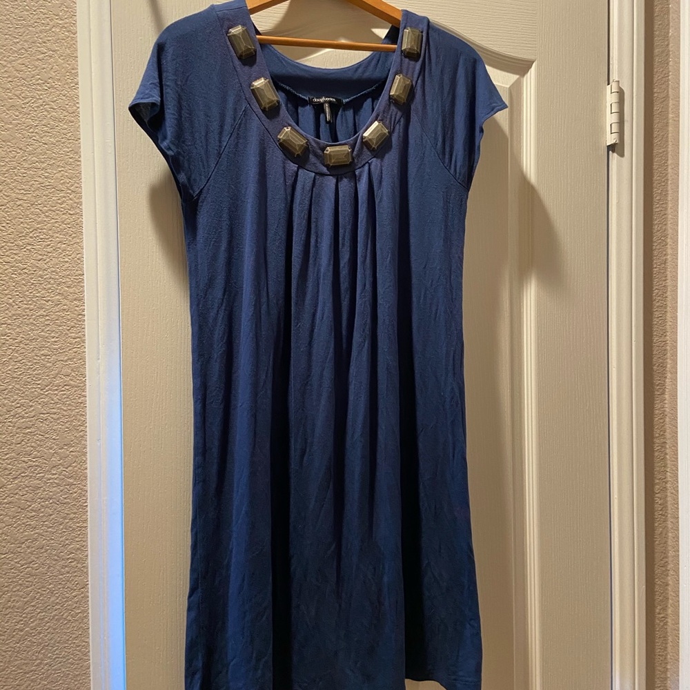 Navy collared gem T-shirt dress
